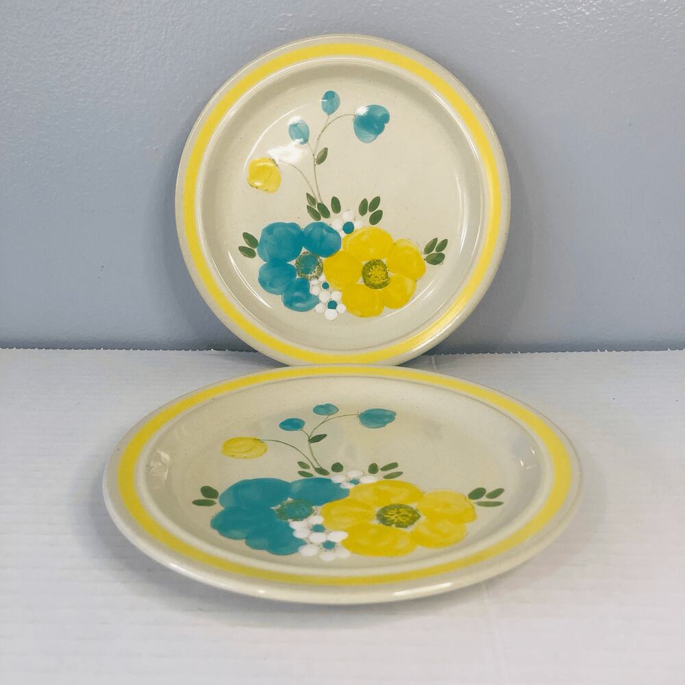 retro‎ kitchen yellow blue flower plates small 202 happy hand painted 7.25 in